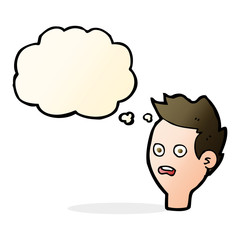 cartoon shocked man with thought bubble