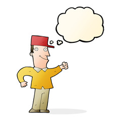 cartoon man punching air with thought bubble