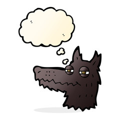cartoon smug wolf face with thought bubble