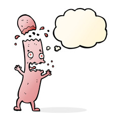 cartoon undercooked sausage with thought bubble