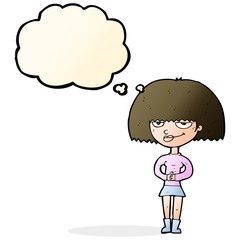 Obraz premium cartoon sly woman with thought bubble