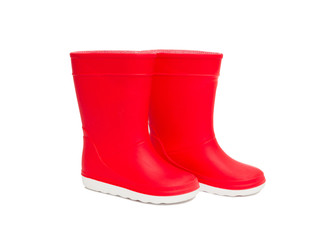 Red  rainboots isolated . Rubber boots for kids. - 103479219