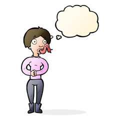 cartoon woman with snake tongue with thought bubble