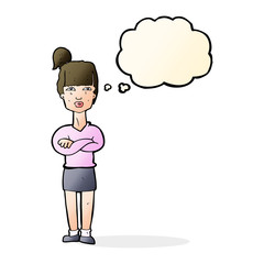 cartoon annoyed woman with thought bubble