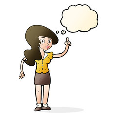cartoon pretty woman with idea with thought bubble