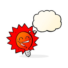 happy flashing red light bulb cartoon  with thought bubble