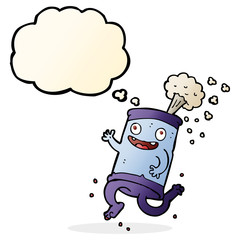 cartoon crazy soda can with thought bubble