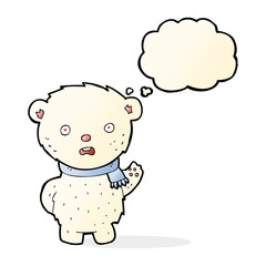 cartoon polar bear wearing scarf with thought bubble