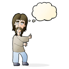 cartoon mustache man with thought bubble