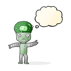 funny cartoon robot with thought bubble