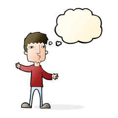 cartoon curious man with thought bubble