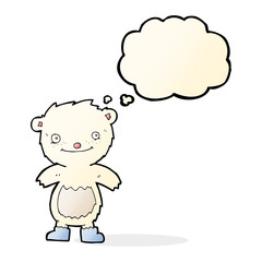 cartoon teddy polar bear wearing boots with thought bubble