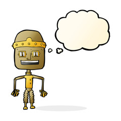 funny cartoon robot with thought bubble
