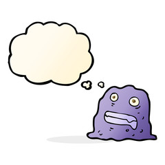 cartoon slime creature with thought bubble