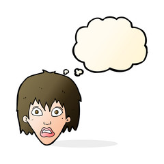 cartoon frightened woman with thought bubble
