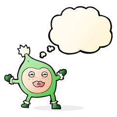 cartoon funny christmas creature with thought bubble
