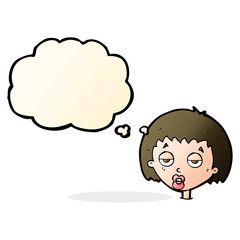 cartoon bored woman with thought bubble