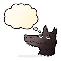 cartoon wolf head with thought bubble