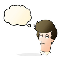 cartoon bored man with thought bubble