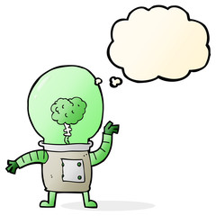 cartoon robot cyborg with thought bubble