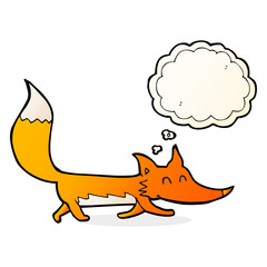 cartoon little fox with thought bubble