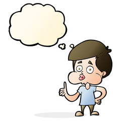 cartoon boy giving thumbs up with thought bubble