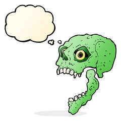 cartoon scary skull with thought bubble