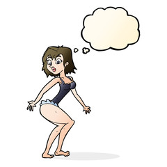 cartoon woman in lingerie with thought bubble