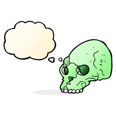 cartoon spooky skull with thought bubble