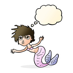 cartoon mermaid with thought bubble