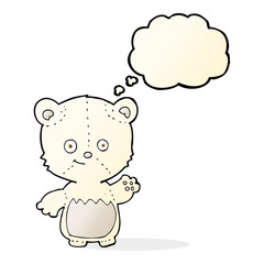cartoon little polar bear waving with thought bubble