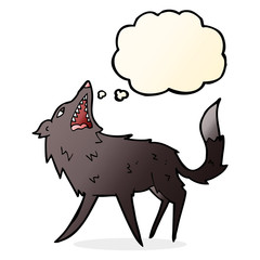cartoon snapping wolf with thought bubble
