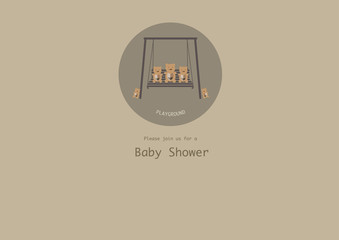 Group of little bears with kid swing,Design for baby card,Vector illustrations