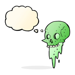 gross halloween skull cartoon with thought bubble