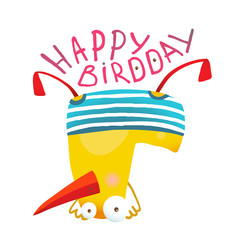 Kids Duck Playing Birthday Greeting Card Design