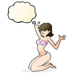 cartoon sexy bikini girl with thought bubble