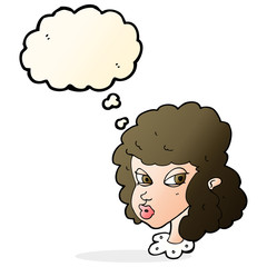 cartoon suspicious woman with thought bubble