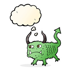 cartoon little demon with thought bubble