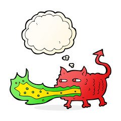 cartoon fire breathing imp with thought bubble