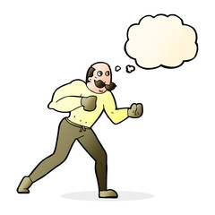 cartoon retro boxer man with thought bubble