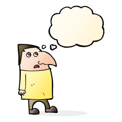 cartoon worried man with thought bubble
