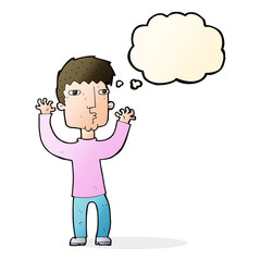 cartoon anxious man with thought bubble