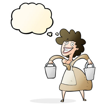 recommend clip art: cartoon milkmaid carrying buckets with thought bubble