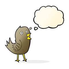 cartoon tweeting bird with thought bubble
