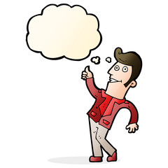 cartoon man giving thumbs up sign with thought bubble