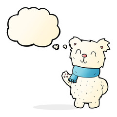 cartoon waving polar bear with thought bubble