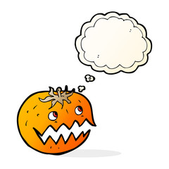 cartoon pumpkin with thought bubble