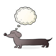 cartoon dachshund with thought bubble