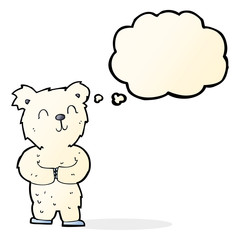 cartoon happy little polar bear with thought bubble