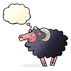 cartoon black sheep with thought bubble